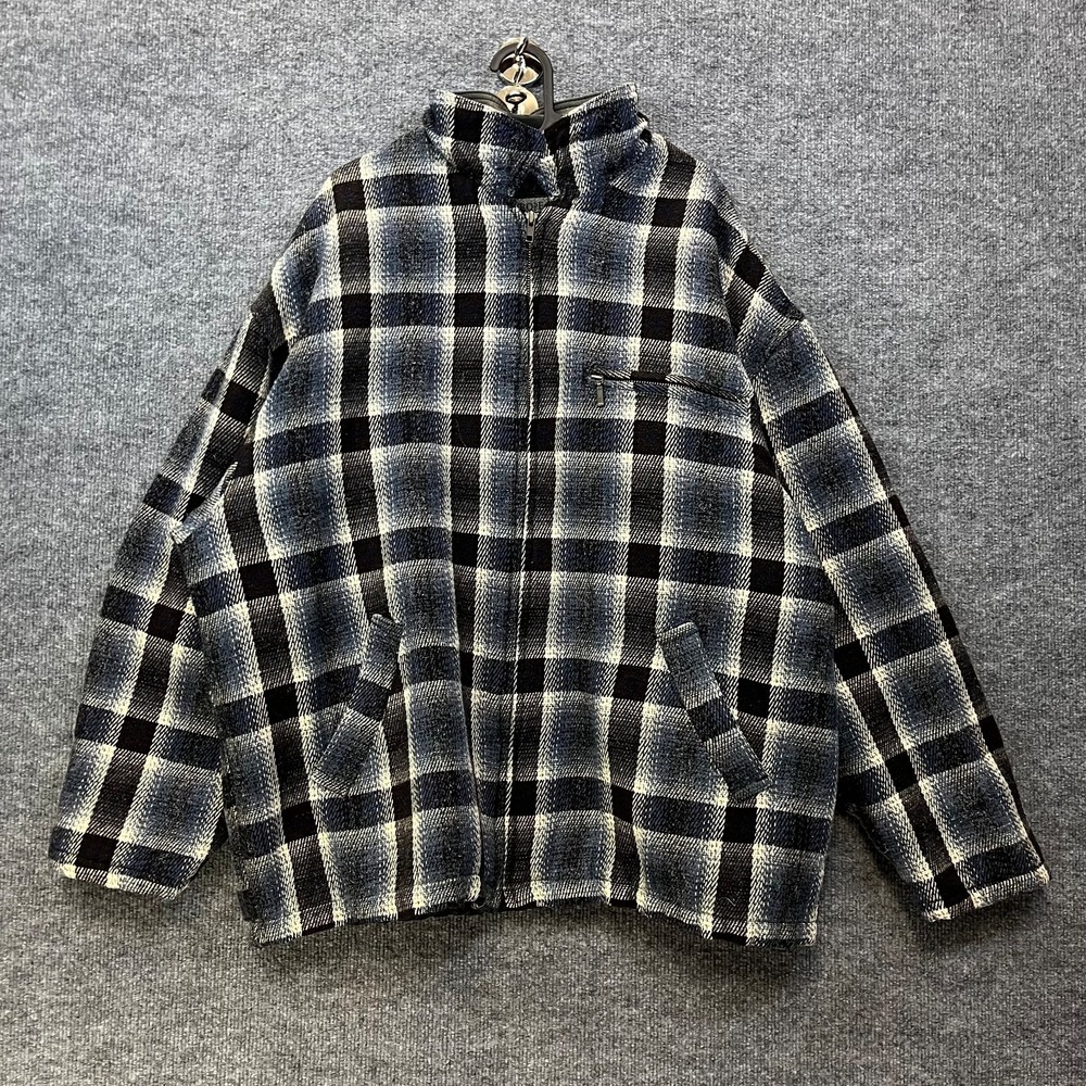 Vintage Europe Craft Plaid Jacket Mens Gray Wool Blend Quilted Lined Grunge - XL